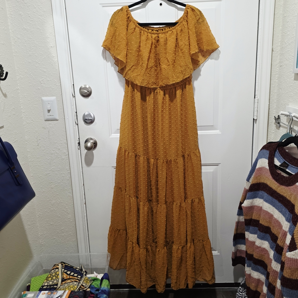 Elegant Mustard Yellow Off-Shoulder Dress